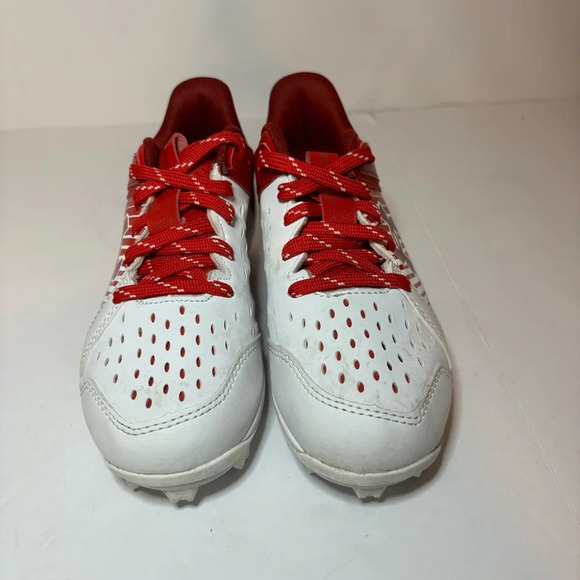 Boys Red & White Under Armour Leadoff Low Rm Jr Shoes Cleats 1 Y Baseball - Picture 6 of 9